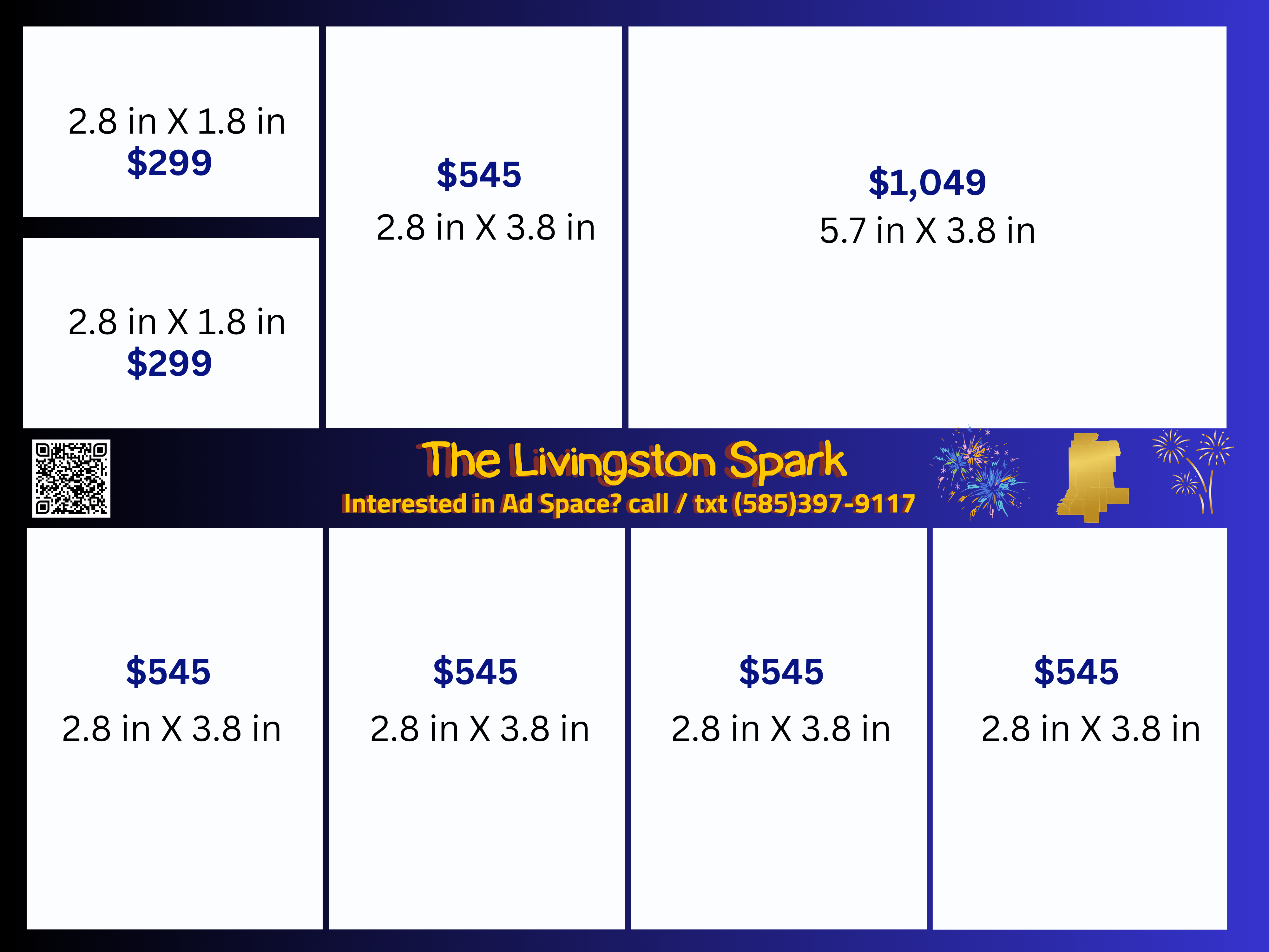 The Livingston Spark rate sheet and ad sizes