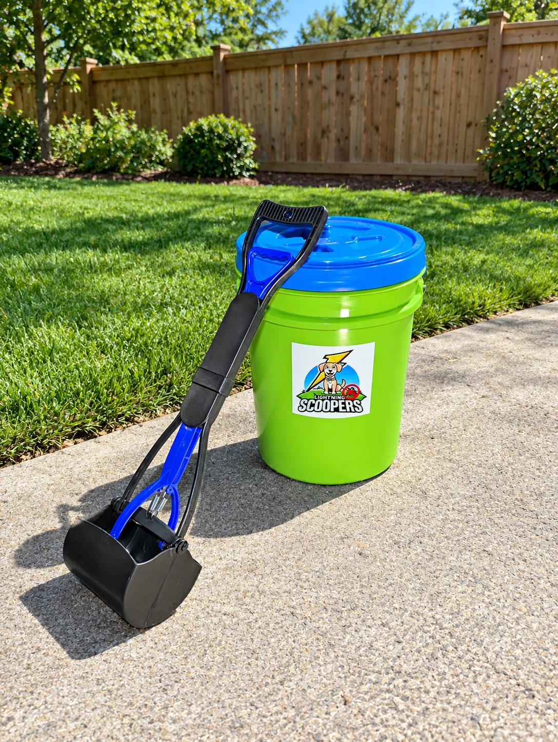 Customer-supplied bucket ready for pet waste pickup